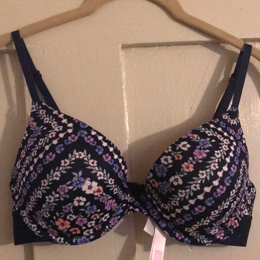 Pink floral navy underwire bra